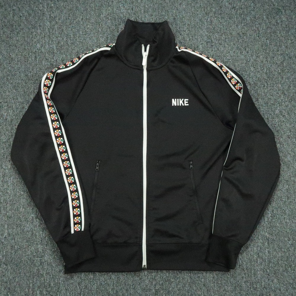 Nike Jacket Mens Small Black Taped Pinwheel Track Full Zip Pockets Athletic